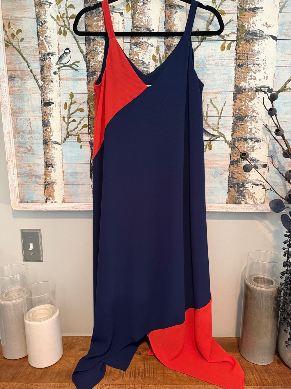 madison leigh Navy and Orange Asymmetrical Slip Dress